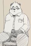  2021 anthro balls belly blush clothing erection genitals giant_panda hi_res humanoid_genitalia humanoid_hands humanoid_penis kemono koh_say_ello male mammal overweight overweight_male penis shirt sitting sketch solo topwear ursid 