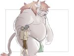  2021 4:3 anthro belly bottomwear clothing duo human inunoshippo kemono loincloth male mammal moobs nipples overweight overweight_male shirt shorts simple_background suid suina sus_(pig) topwear wild_boar 