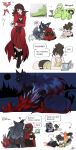  1boy 1girl big_and_will_be_bad_wolf biting black_hair black_shorts black_vest blood blood_in_hair cape coat cobalt_scar_(e.g.o) colored_sclera crimson_scar_(e.g.o) crossed_arms dipsia_(e.g.o) e.g.o_(project_moon) force_(4sk_force) highres hood hooded_cape jae-heon korean_text library_of_ruina little_red_riding_hooded_mercenary long_hair mask metapod metapod_sleeping_bag mini_person minigirl multicolored_hair open_mouth pokemon pokemon_(creature) ponytail project_moon red_cape red_coat red_eyes shirt shorts simple_background sleeveless sleeveless_shirt speech_bubble streaked_hair translation_request vest white_background white_hair yellow_sclera yellow_shirt 