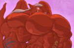  2020 anthro big_muscles big_pecs dragon glowing glowing_eyes grin hair hi_res huge_muscles huge_pecs hyper hyper_muscles hyper_pecs long_hair looking_at_viewer male markings muscular nude panscolipede pecs red_body scalie slyphin_drakil smile solo veiny_muscles western_dragon white_hair wings 
