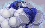  2020 abstract_background anthro beard big_muscles big_pecs blue_hair body_hair chest_hair dragon facial_hair fangs hair horn huge_muscles huge_pecs hyper hyper_muscles hyper_pecs long_hair male muscular nude panscolipede pecs scalie solo terantic western_dragon white_body white_skin 