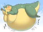  4:3 anthro belly big_belly big_cheeks big_moobs big_tail bodily_fluids crocodilian dalong hyper hyper_belly inflation male moobs reptile scalie solo sweat sweatdrop thick_neck x_no_na_x yosioka_san 