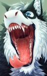  ambiguous_gender black_body black_fur black_lips blue_eyes bodily_fluids canid canine canis domestic_dog dragon duo fangs feral forked_tongue fur furred_dragon gaping_mouth hi_res husky hybrid kolaa lips looking_at_viewer mammal mouth_shot nordic_sled_dog open_mouth saliva saliva_string sharp_teeth spitz teeth throat tobias_ashfall_(tobi.b.barkin) tongue tongue_out uvula white_body white_fur 
