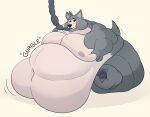  4_fingers 4_toes absurd_res anthro beastars belly big_belly blushysnoots bodily_fluids canid canine feeding feeding_tube feet fingers hi_res hose hose_in_mouth hyper hyper_belly immobile inflation legoshi_(beastars) looking_up male mammal medical_instrument moob_grab moon morbidly_obese morbidly_obese_anthro morbidly_obese_male navel nipples obese obese_anthro obese_male overweight overweight_anthro overweight_male rumbling_stomach scientific_instrument solo sweat sweatdrop tailwag text toes weight_gain 