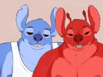  2021 4:3 absurd_res alien antennae_(anatomy) anthro anthrofied black_eyes blep blue_body blue_fur blue_nose clothed clothing digital_drawing_(artwork) digital_media_(artwork) dipstick_antennae disney duo experiment_(lilo_and_stitch) fur hi_res himbo leroy_(lilo_and_stitch) lilo_and_stitch male moronsuka multicolored_antennae muscular muscular_anthro muscular_male nipples notched_ear pecs red_body red_fur red_nose shirt simple_background stitch_(lilo_and_stitch) tank_top tongue tongue_out topless topwear white_clothing white_shirt white_tank_top white_topwear 