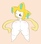 2017 big_butt black_eyes blush butt digital_media_(artwork) female genitals hi_res humanoid jirachi k--10 legendary_pok&eacute;mon looking_at_viewer looking_back nintendo not_furry one_eye_closed pok&eacute;mon pok&eacute;mon_(species) presenting presenting_hindquarters pussy rear_view simple_background solo thick_thighs video_games white_body white_skin wide_hips 