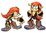  2015 5_fingers 8xenon8_(artist) anthro armadillo black_body blue_eyes boots clothing fingerless_gloves fingers footwear gloves grin handwear looking_at_viewer male mammal mighty_the_armadillo red_shell shell simple_background smile solo sonic_the_hedgehog_(series) xenarthran yellow_body 