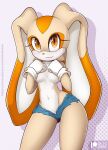  anthro blush bottomwear clothed clothing covering covering_breasts covering_self cream_the_rabbit cutoffs daisy_dukes denim denim_clothing female hotpants lagomorph leporid looking_at_viewer mammal rabbit rilex_lenov shorts solo sonic_the_hedgehog_(series) topless wide_hips 