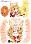  2girls akubi_darake animal_ears beret block blonde_hair bow braid dark_skin dark_skinned_female expressive_hair fox_ears happy hat highres hololive multiple_girls omaru_polka pointy_ears purple_eyes shiranui_flare smile spinning thumbs_up virtual_youtuber 