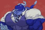  2020 anthro big_muscles big_pecs blue_body broken_horn bruno_tusker clothing dragon hi_res horn huge_muscles huge_pecs hyper hyper_muscles male muscular necktie panscolipede pecs scalie shirt solo suit topwear veiny_muscles western_dragon 