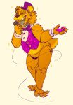  2020 animatronic anthro bottomless bottomless_anthro bottomless_male bow_tie cawterwaul chubby_anthro chubby_male claws clothed clothing duo eyes_closed featureless_crotch five_nights_at_freddy&#039;s five_nights_at_freddy&#039;s_4 fredbear_(fnaf) fur grey_tongue happy hat headgear headwear hi_res machine male mammal microphone multicolored_body multicolored_fur open_mouth pawpads paws pose raised_arm robot robotic_tongue round_ears sharp_claws simple_background singer slightly_chubby smile sparkles standing star teeth toe_claws tongue top_hat topwear two_tone_body two_tone_fur two_tone_tail ursid vest video_games white_background yellow_body yellow_fur yellow_tail 