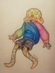  3:4 6_arms anthro blue-ringed_octopus bottomwear cephalopod clothing coleoid colored_pencil_(artwork) hi_res hoodie male marine marker_(artwork) mollusk multi_arm multi_limb octopodiform pirix_qazuro shorts simple_background solo tentacles topwear traditional_media_(artwork) white_background yellow_body yellow_skin 