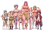  1boy 6+girls abs animal_ears bandages bell black_cape black_hair blonde_hair blue_eyes boots breasts cape cat_ears cat_girl closed_mouth commentary_request covered_nipples cow_ears cow_girl cow_horns dark_skin dark_skinned_female elf erection erection_under_clothes fingerless_gloves full_body furry futa_with_male futanari gloves green_hair grey_hair hand_on_hip height_difference high_heels highres horns jewelry large_breasts loincloth long_hair looking_at_viewer medium_hair multiple_girls muscular muscular_female navel necklace o-ring oni oni_horns original paw_pose pelvic_curtain penis penis_under_clothes pointy_ears red_eyes red_hair shirtless short_hair silver_hair small_breasts smile standing tall_female thighhighs twintails underboob usekh_collar vampire very_long_hair wokada 
