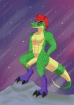  2020 abs absurd_res alligator alligatorid anthro biceps big_penis black_claws claws crocodile crocodilian crocodylid digital_drawing_(artwork) digital_media_(artwork) epileptic_goat erection eyewear five_nights_at_freddy&#039;s five_nights_at_freddy&#039;s:_security_breach genitals glasses green_body hair hi_res humanoid looking_at_viewer male montgomery_gator_(fnaf) muscular muscular_anthro muscular_male nude pecs penis punk_hair purple_feet red_eyes red_hair reptile scalie sharp_teeth signature solo space star star_glasses steel_wool_studios tall_image teeth thick_tail video_games watermark yellow_body 