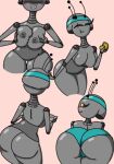  absurd_res android antennae_(anatomy) barcode big_breasts big_butt bite biting_lip blush breast_squeeze breasts butt cal-3 clothing digital_drawing_(artwork) digital_media_(artwork) eating eyes_closed featureless_breasts featureless_crotch female food front_view glistening glistening_body grey_body hi_res huge_breasts humanoid leaning leaning_forward legs_together looking_at_viewer looking_back machine multiple_poses nipples not_furry orange_eyes panties pose randyricky rear_view robot robot_humanoid shaded simple_background smile solo thick_thighs tray underwear 