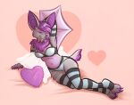  anthro chiropteran clothing female legwear lingerie mammal nicnak044 pillow pinup pinup_pose pose solo stockings winged_arms wings 