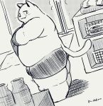  2021 anthro belly blush clothing domestic_cat dressing felid feline felis hi_res inside kemono male mammal overweight overweight_male sketch solo underwear uokkom 