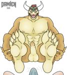  2020 5_toes abs anthro balls barefoot biceps big_feet bowser bulge butt claws clothed clothing demondoggodamien digital_media_(artwork) duo erection erection_under_clothing fangs feet fingers first_person_view foot_fetish foot_focus foot_play genitals hair hand_on_leg horn human human_on_anthro humanoid_feet humanoid_genitalia humanoid_penis interspecies koopa looking_at_viewer male male/male male_pov mammal mario_bros muscular muscular_anthro muscular_male nintendo nipples nude open_mouth paws pecs penis presenting scalie signature simple_background smile smirk soles teeth throbbing_penis toe_claws toes tongue underwear video_games 