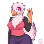  1:1 accipitrid accipitriform alpha_channel anthro avian beak bird breasts clothed clothing eagle feathers female gesture grace_highfeathers half-length_portrait hi_res medicatedcannibal non-mammal_breasts pink_eyes portrait slightly_chubby smiling_at_viewer solo waving 