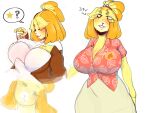  4:3 animal_crossing anthro big_breasts breasts canid canine canis cleavage clothed clothing domestic_dog female hi_res isabelle_(animal_crossing) lips male male/female mammal nadacheruulewd nintendo simple_background tenting video_games white_background 