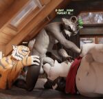 2024 3d_(artwork) anal anthro anus balls bear big_balls big_penis biped blender_(artwork) butt deep_throat digital_media_(artwork) dominant english_text epic_games erection facial_piercing felid fortnite genitals glans group group_sex hi_res humanoid_genitalia humanoid_penis irrumatio larger_male male male/male mammal markings muscular muscular_male neck_bulge nipples nose_piercing nose_ring nude_anthro nude_male oral oral_penetration oscar_(fortnite) pantherine penetration penile penis piercing polar_bear polar_patroller procyonid profanity raccoon rimming ring_(marking) ring_piercing ringed_tail rufus_(fortnite) sex size_difference small_but_hung small_dom_big_sub smaller_male striped_markings striped_tail stripes tail tail_grab tail_markings text threesome throat_swabbing tiger tompi_(artist) trio ursine vein veiny_penis