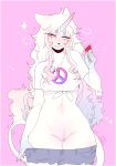  anthro blush breasts genitals hair hi_res mammal nadacheruulewd pink_background pubes pussy simple_background white_background white_hair wide_hips 