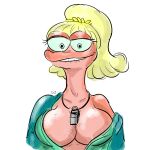  1:1 amphibia_(series) amphibian anthro bite biting_lip biting_own_lip breasts cleavage clothed clothing disney duo female hair hi_res newt open_clothing open_shirt open_topwear ponytail salamander_(amphibian) self_bite shirt simple_background thedarkzircon topwear whistle white_background 