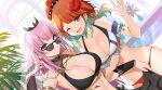  2girls bikini hololive kurot long_hair mori_calliope purple_hair red_eyes sunglasses swimsuit takanashi_kiara wink 