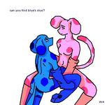  anthro blue blue's_clues blue_(character) blue_fur blues_clues breasts butt canine dialog dog duo english_text eye_contact female fur innuendo lesbian magenta magenta_(character) mammal nickelodeon nude plain_background purple_fur text unknown_artist white_background 