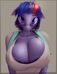  3d_(artwork) anthro anthrofied big_breasts breasts cleavage clothed clothing digital_media_(artwork) equid equine female friendship_is_magic hasbro hi_res horn huge_breasts mammal moreuselesssource my_little_pony purple_background simple_background solo twilight_sparkle_(mlp) unicorn 