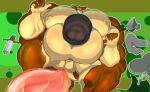  2019 4_toes 5_fingers anthro anus balls big_balls big_muscles big_pecs big_penis black_penis cervid clothing feet fingers full-length_portrait fur genitals goo_creature green_eyes grin huge_balls huge_muscles huge_pecs huge_penis hyper hyper_balls hyper_genitalia hyper_muscles hyper_pecs hyper_penis jacket looking_at_another looking_at_viewer lying male mammal melee_weapon multicolored_body multicolored_fur muscular nipples panscolipede pecs penetration penis plantigrade portrait smile solo sword toes tom_hassburg topwear weapon yellow_balls yellow_nipples 