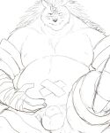  2021 anthro balls belly blush cute_fangs eulipotyphlan genitals hedgehog hi_res humanoid_hands majiro_the_hedgehog male mammal moobs o-ro overweight overweight_male penis simple_background sketch sleepy_princess_in_the_demon_castle solo white_background 