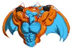  2013 3:2 anthro big_muscles colored_sketch dragon flexing grin hi_res horn huge_muscles male muscular nude panscolipede scalie sharp_teeth smile solo teeth veiny_muscle western_dragon wings 