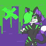  1:1 anthro character_name domestic_cat felid feline felis fur green_body green_fur male mammal purple_body purple_fur 