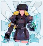  action arm_up blonde_hair clenched_hand fighting_stance hidden_eyes ice kolin long_hair michaelfirman russian_clothes signature street_fighter street_fighter_v winter_clothes 