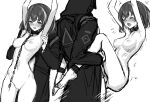  1boy 1girl ^^^ arknights armpits arms_up ass_visible_through_thighs blush bound bound_wrists breasts chain chain_between_breasts closed_eyes clothed_male_nude_female collar completely_nude cowboy_shot doctor_(arknights) eyebrows_visible_through_hair hetero highres hooded_coat leg_grab magallan_(arknights) medium_breasts motion_lines multicolored_hair multiple_views navel nipples nude open_mouth penis pussy restrained saliva short_hair sigm@ simple_background sketch streaked_hair suspended_congress sweat tareme tearing_up trembling twitching two-tone_hair vaginal white_background 