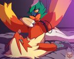  5:4 absurd_res anthro avian beak bird blaziken breath decidueye duo egg_vibrator female female/female flat_chested genitals hi_res nintendo nulloffset owl panting pok&eacute;mon pok&eacute;mon_(species) pussy sex_toy vibrator vibrator_hip_strap video_games wings 