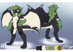  ambiguous_gender anthro black_body claws dragon fangs featureless_chest featureless_crotch fur furred_dragon gingy_k_fox green_body green_fur green_hair hair horn scales tan_body wing_claws winged_dragon wings yellow_eyes 