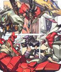  1girl 4boys black_eyes black_hair breasts brown_shirt character_request clenched_hand colored_skin copyright_request crop_top crossover english_commentary eyepatch furry ghost_in_the_shell green_eyes gun gundam gundam_barbatos gundam_barbatos_lupus gundam_tekketsu_no_orphans hammond_(overwatch) hamster handgun hellboy hellboy_(comic) highres holding holding_gun holding_weapon jacket kubo_(kubo_and_the_two_strings) kubo_and_the_two_strings kusanagi_motoko leaning_back mecha multiple_boys multiple_crossover one_eye_covered open_hand overwatch pistol purple_hair red_eyes red_jacket red_skin science_fiction shirt sideburns six_fanarts_challenge small_breasts smoking tan_zhi_hui tied_hair v-fin weapon wrecking_ball_(overwatch) yellow_eyes 