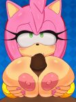  absurd_res amy_rose anthro big_breasts blue_background blush breasts brown_body brown_penis checkered_background colored_nails duo eulipotyphlan excito fellatio female first_person_view genitals green_eyes hair hedgehog hi_res human humanoid_genitalia humanoid_penis lidded_eyes male male/female male_pov mammal nails oral pattern_background penetration penile penis pink_hair sex shallow_penetration simple_background solo_focus sonic_the_hedgehog_(series) tan_body titfuck 