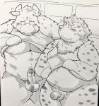  2021 anthro balls belly blush bovid bovine canid canine cattle clothing duo erection eyes_closed genitals hi_res horn humanoid_genitalia humanoid_penis kemono male male/male mammal nipples overweight overweight_male penis shirt small_penis suishou0602 topwear 