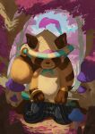  2021 absurd_res anthro bottomwear brown_body brown_fur canid canine clothing detailed_background eyes_closed fur handshots hat headgear headwear hi_res humanoid_hands kemono league_of_legends male mammal outside pants raccoon_dog riot_games solo tanuki teemo_(lol) video_games 