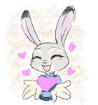  &lt;3 2021 anthro buckteeth clothed clothing dipstick_ears disney eyes_closed fur grey_body grey_fur izumi_h27 judy_hopps lagomorph leporid mammal multicolored_ears open_mouth open_smile rabbit simple_background smile solo teeth zootopia 