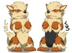  2016 arcanine blush canid duo feral japanese_text male mammal nintendo okunawa pok&eacute;mon pok&eacute;mon_(species) simple_background standing text tongue tongue_out translated video_games white_background 