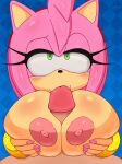  absurd_res amy_rose anthro big_breasts blue_background blush breasts checkered_background colored_nails duo eulipotyphlan excito fellatio female first_person_view genitals green_eyes hair hedgehog hi_res human humanoid_genitalia humanoid_penis lidded_eyes male male/female male_pov mammal nails oral pattern_background penetration penile penis pink_hair sex shallow_penetration simple_background solo_focus sonic_the_hedgehog_(series) tan_body titfuck 