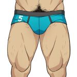  1boy bara blue_male_underwear briefs bulge hairy koji_(wildlhz) leg_hair lower_body male_focus male_pubic_hair male_underwear mature_male muscular muscular_male navel_hair original pubic_hair simple_background solo thick_thighs thighs underwear underwear_only white_background 