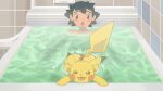 ash_ketchum bathroom bathtub big_butt butt dulone duo generation_1_pokemon hair hi_res human looking_at_butt male mammal nintendo nude open_mouth pikachu pokemon pokemon_(species) rodent tail teapot_(body_type) tongue tongue_out wide_hips