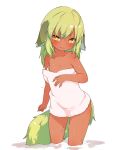  1girl animal_ears breasts dark_skin dog_ears dog_tail done_(donezumi) green_hair naked_towel original small_breasts tail titi-chan_(nezumi_inu) towel wet yellow_eyes 