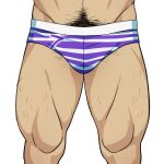  1boy bara briefs bulge hairy koji_(wildlhz) leg_hair lower_body male_focus male_pubic_hair male_underwear mature_male muscular muscular_male navel_hair original print_male_underwear pubic_hair purple_male_underwear simple_background solo thick_thighs thighs underwear underwear_only white_background 