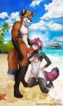  2021 3:5 4_toes 5_fingers anthro anthro_on_anthro anthro_penetrated anthro_penetrating anthro_penetrating_anthro areola beach breasts brown_body brown_fur canid canine day detailed_background digital_media_(artwork) duo eyebrows eyelashes feet female female_penetrated fingers fox fur genitals hair hi_res male male/female male_penetrating male_penetrating_female mammal mifa nipples open_mouth outside penetration pink_hair pussy sand seaside sex shoreline sky smile teeth toes tongue water 